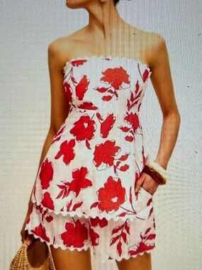 012 Commense NWT Red and White Floral Shorts Set Rick Rack Trim Small